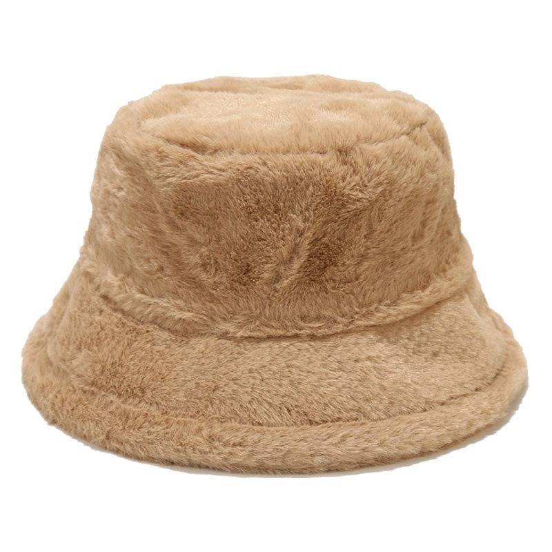 Cross-Border E-Commerce Amazon Hot Selling Solid Color Simple Imitation Rabbit Fur Fisherman Hat Autumn and Winter Outdoor Warm Plush Basin Hat