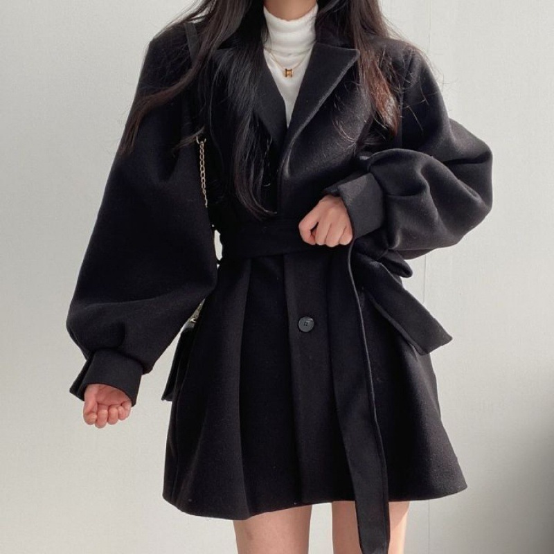 Picture of 2024 New Autumn and Winter Wear Strap Elegant Small Men's Dress Collar Hepburn Style Mid-length Woolen Coat Jacket
