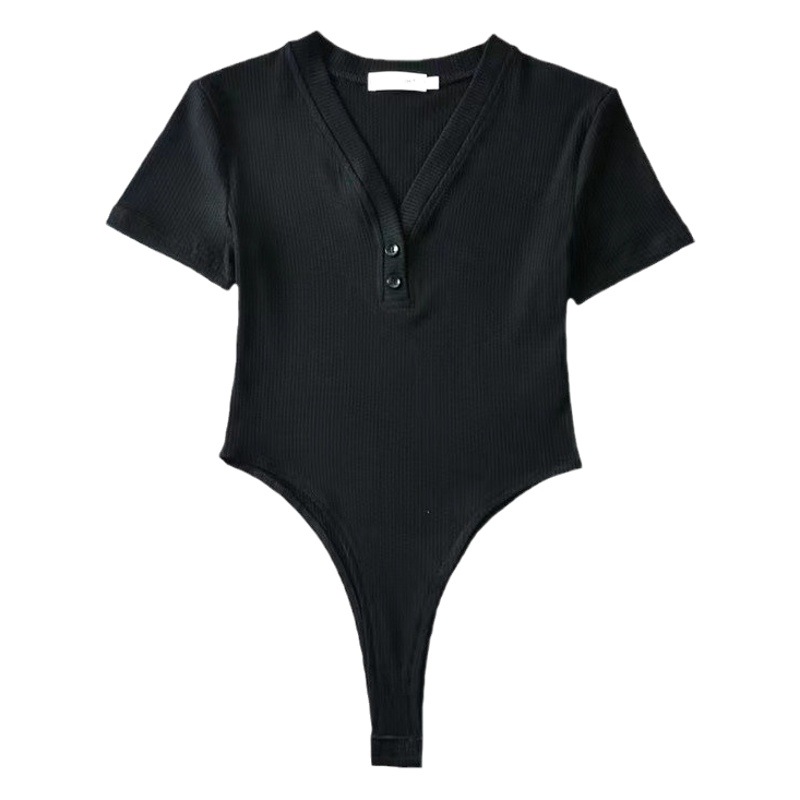 Black V-neck Short-sleeved European and American T-shirt Women's Creative 2023 Summer Short Niche Design Top Slim-fit Sexy Trendy