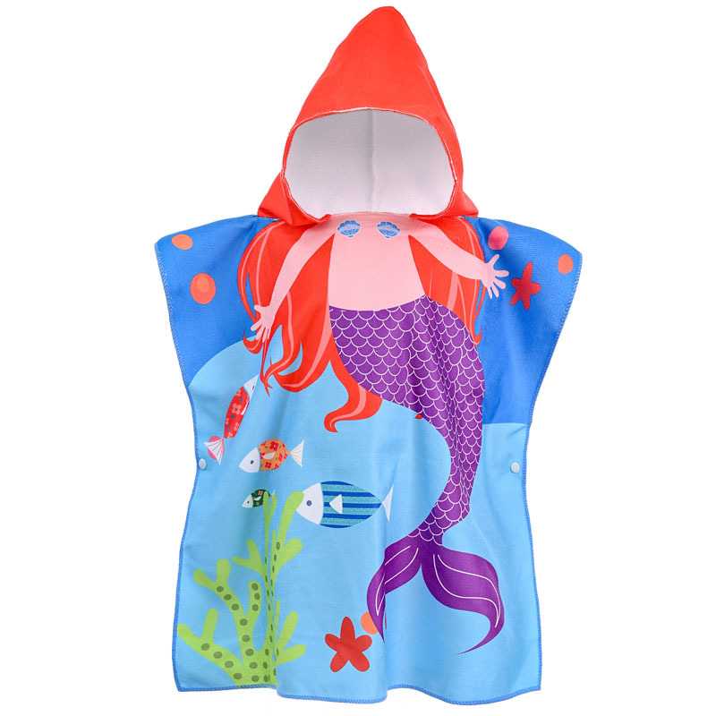Picture of Children's Cape Bath Towel Microfiber Warp Knitted Cute Cartoon Printed Towel Can Be Worn in the Shower Hooded Absorbent Bathrobe