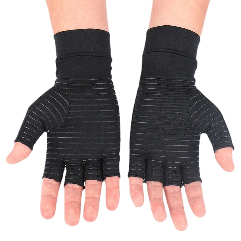 Cross-Border Copper Fiber Pressure Half-Finger Gloves Rehabilitation Silicone Non-Slip Outdoor Fitness Cycling Gloves Can Be Added with Logo