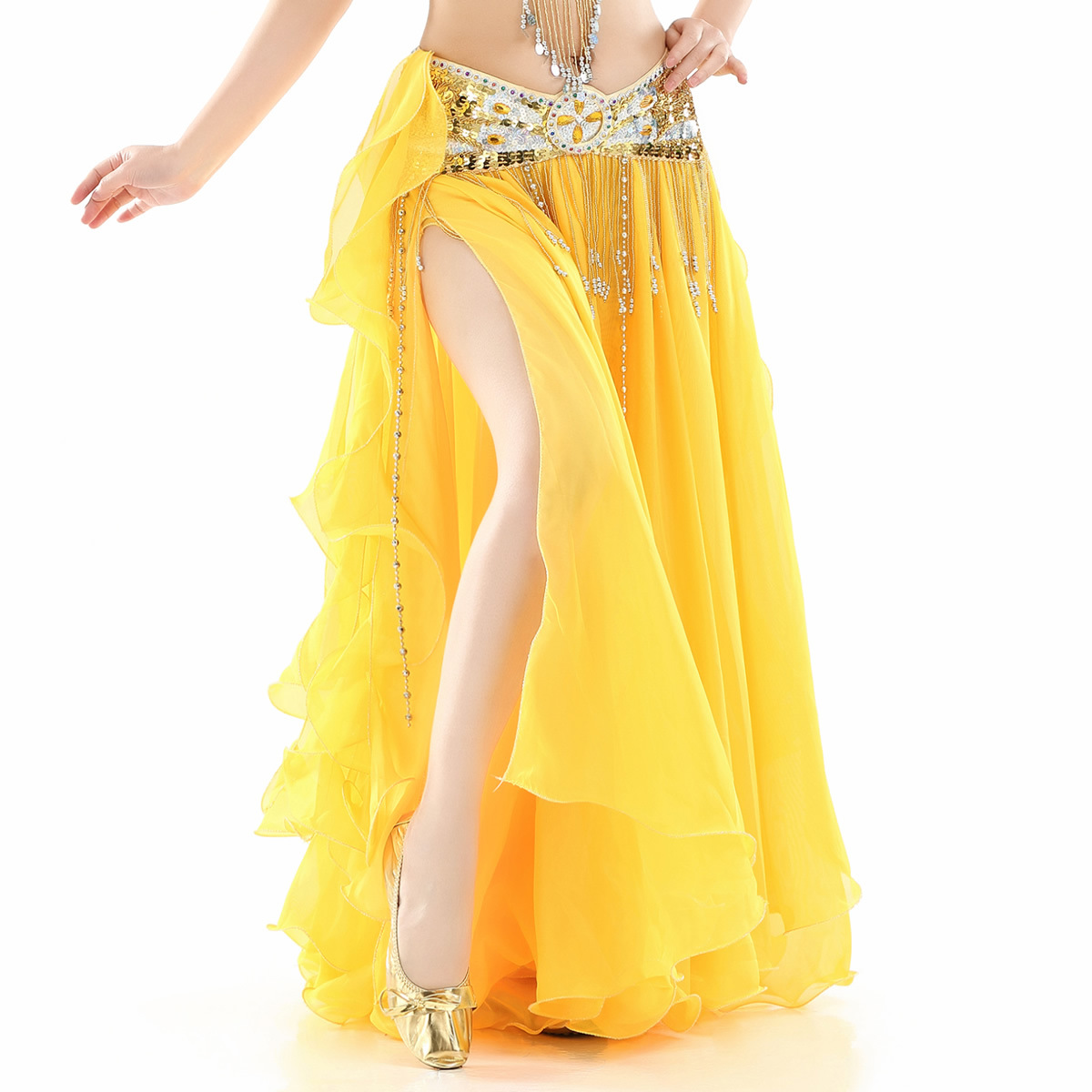 Picture of Chiffon Roll Leaf Double Split Ear Dress Belly Dance Dress Belly Dance Veil Dress Belly Dance High Split Dress Dance Dress