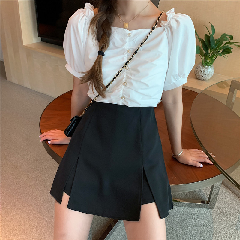Women's Plus Size 2024 Summer New Versatile High-Waisted A-Line Short Skirt with Small Slits on Both Sides