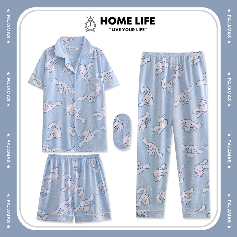 Yugui dog three-piece pajamas women's spring summer autumn long sleeve pants shorts suit cartoon cute home clothes can be worn outside