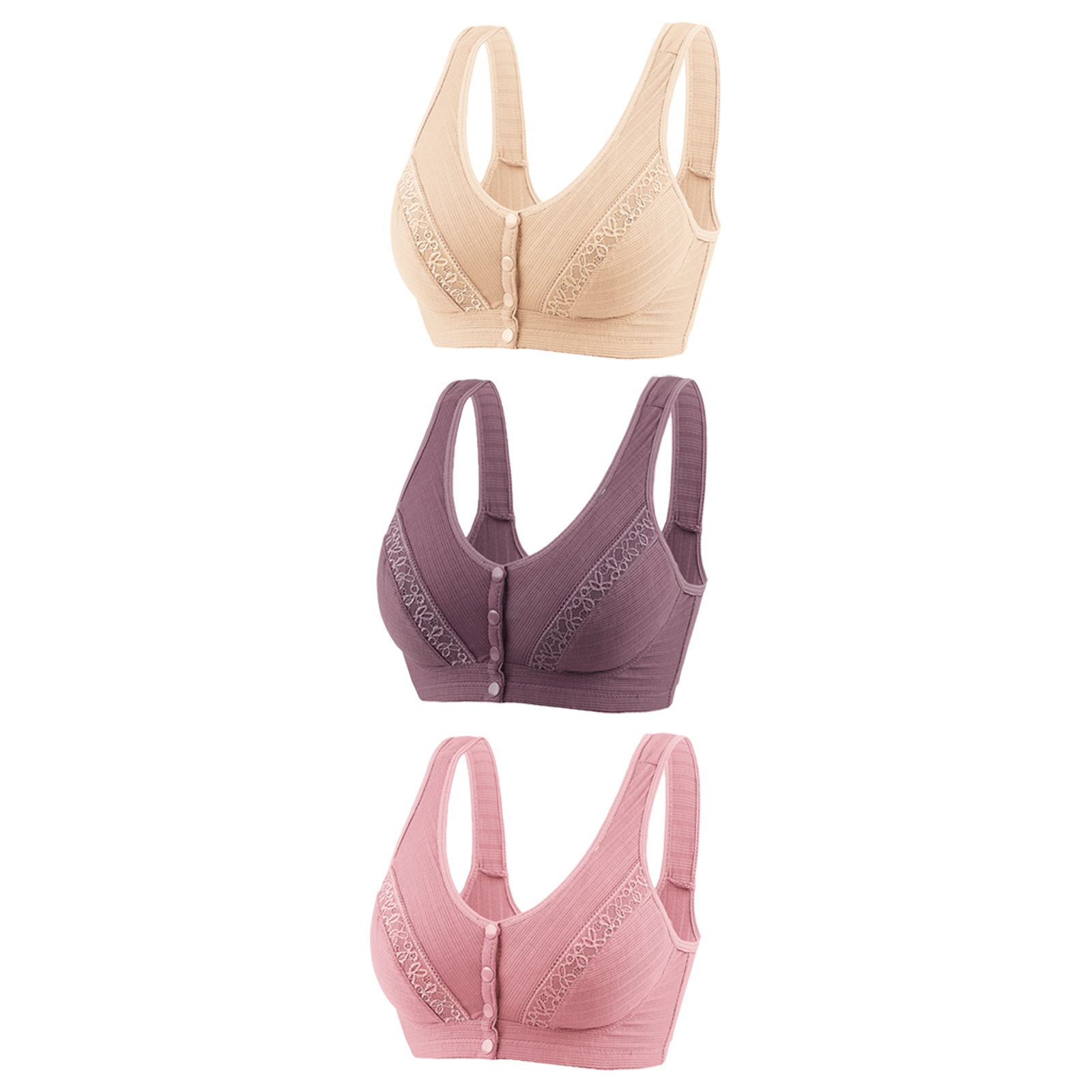 Picture of Cross-border front buckle lace edge plus size sexy mom bra middle-aged and elderly wireless breathable thin cotton bra bra for women
