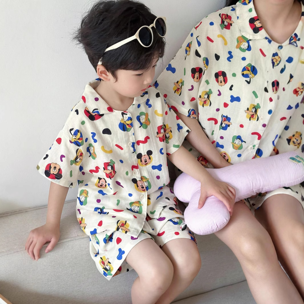 Picture of Children's Pajamas Summer Class A Parent-child Short-sleeved Shorts suit Boys and Girls Gauze Thin Home Clothes Baby Pajamas