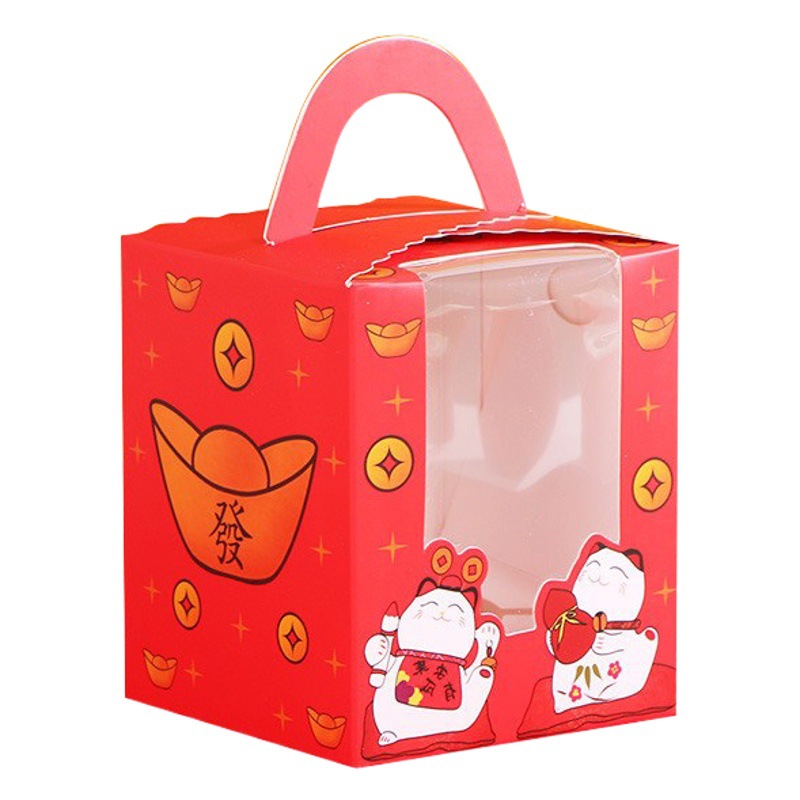 Cupcake 1-Piece Packaging with Handle, Transparent Muffin Cup Box, Lucky Cat 2-Piece Cupcake Packaging Box