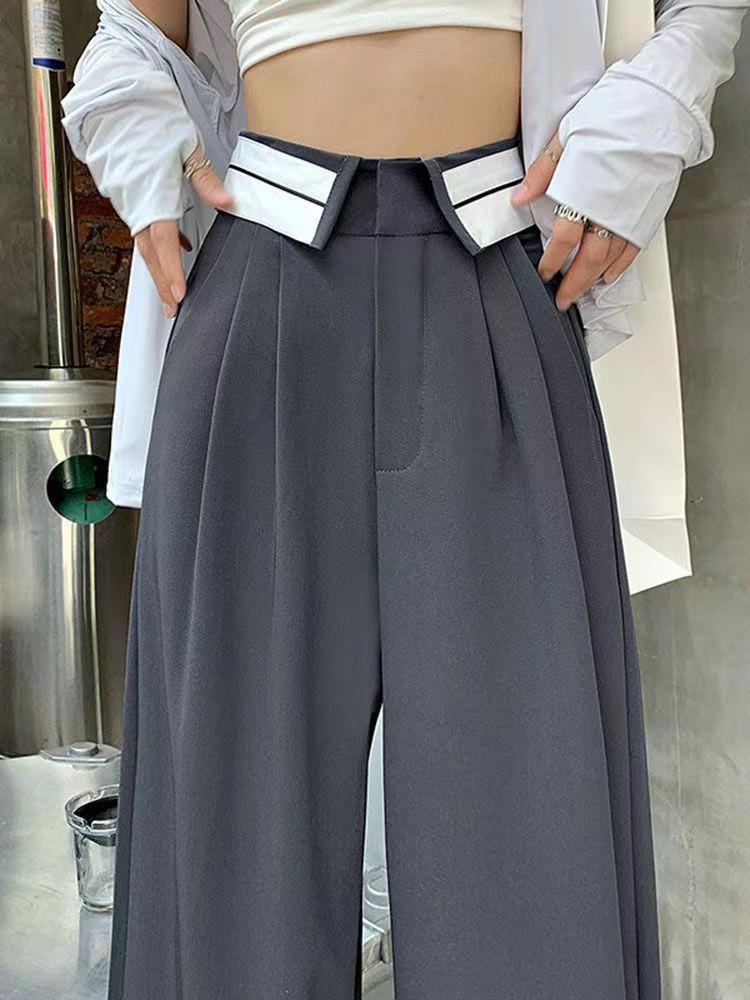 American retro draping suit pants women's spring hot girl design loose slimming straight wide-leg pants ins fashion