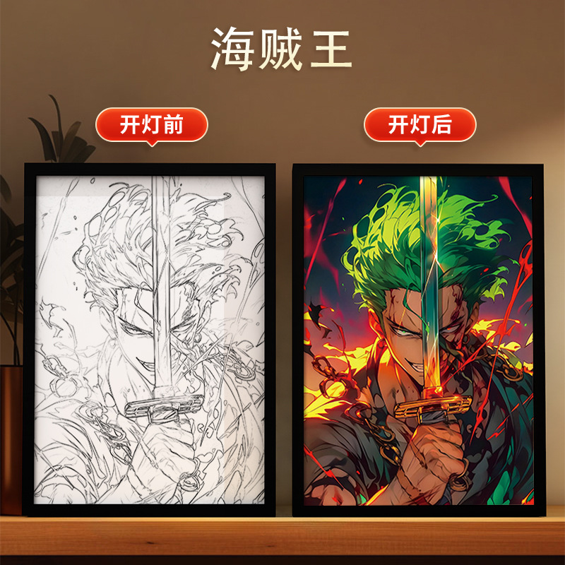 Picture of Carefully Selected One Piece - Luffy Light Painting Zoro Atmosphere Luminous Decorative Painting DIY Animation Creative Desktop Table