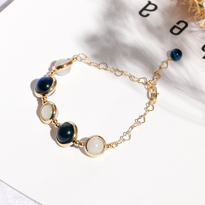 Badu Blue Tiger Eye Crystal Bracelet Female Student Ins Niche Design Bracelet Moonstone Transfer Beads Simple Hand Jewelry