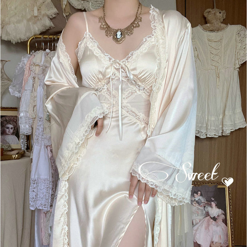 Limited Time Promotion, Sweet, Soft and Waxy """"""Donald's Manor"""" Original French Retro Silky Nightgown, Home Wear Dressing Gown
