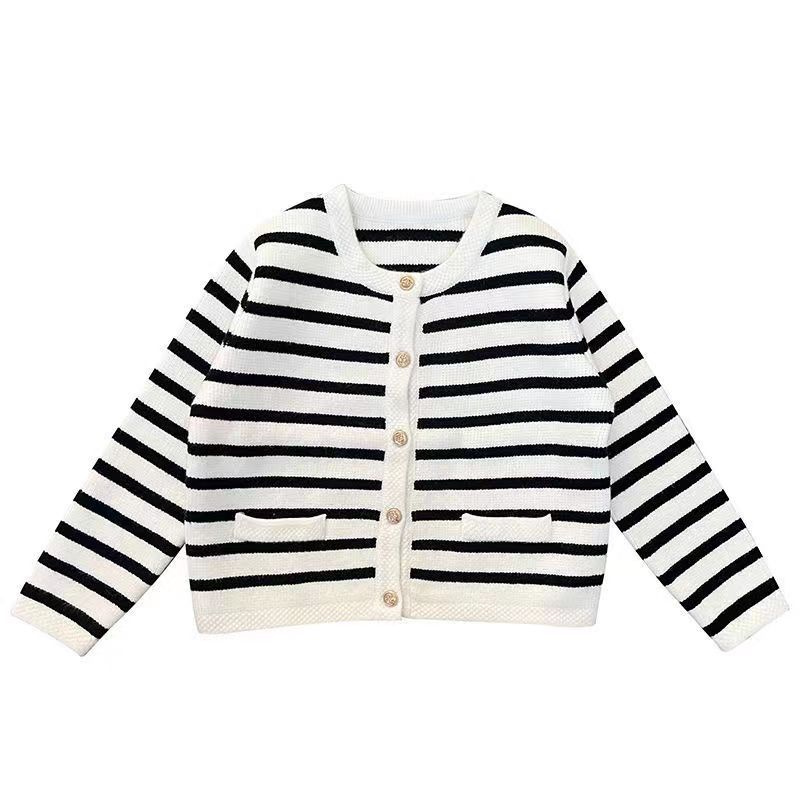 Picture of Girls' coat spring and autumn children's cardigan striped knitted outerwear autumn and winter children's Korean style western style sweater coat