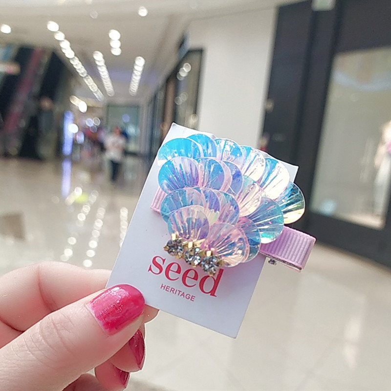 Picture of New Korean style unicorn hair clip with diamond crown children's hair clip ins sequins shell girl headdress
