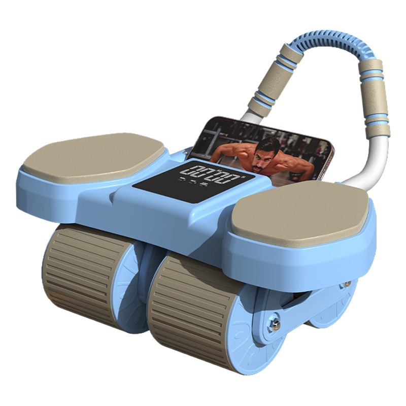Intelligent Abdominal Fitness Wheel, Four-Wheel Automatic Rebound, Large Screen Timing, Abdominal Muscle Training for Men and Women, Abdominal Reduction and Abdominal Tightening Fitness Equipment for Men and Women