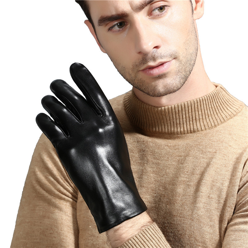 Top-grain sheepskin genuine leather gloves for both men and women, warm with fleece-lined lining, touchscreen, simple and fashionable for business cold-weather commuting