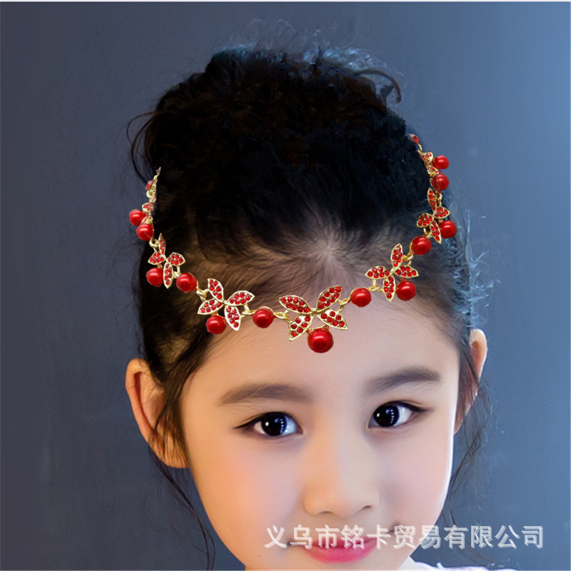 Picture of Children's performance flower girl wedding bridesmaid bride tiara pearl headband Crown children handmade headband performance festival