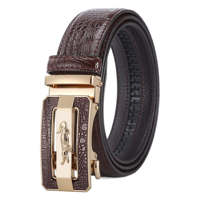 New men's belt automatic buckle crocodile pattern belt green middle-aged and elderly cowhide business casual pants with stall supply