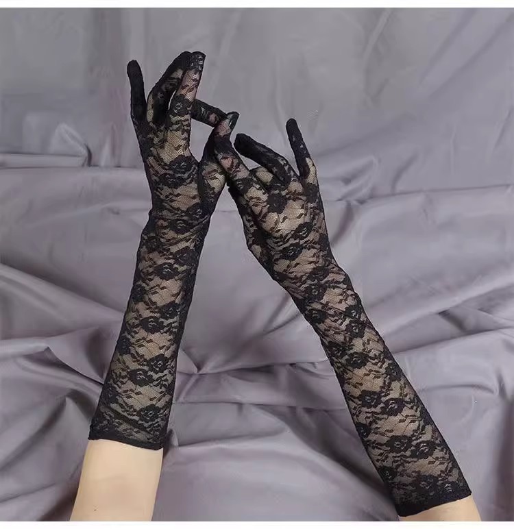 Picture of Wholesale Fashionable Lace Kidsren's Extended Gloves Extra Long Women's Lace Gloves Driving Sun Protection 40cm