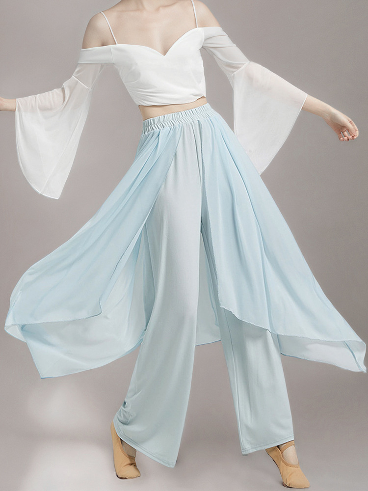 Classical dance practice wear, women's pants, flowing wide-leg pants, adult modern dance mesh practice pants, irregular skirt pants