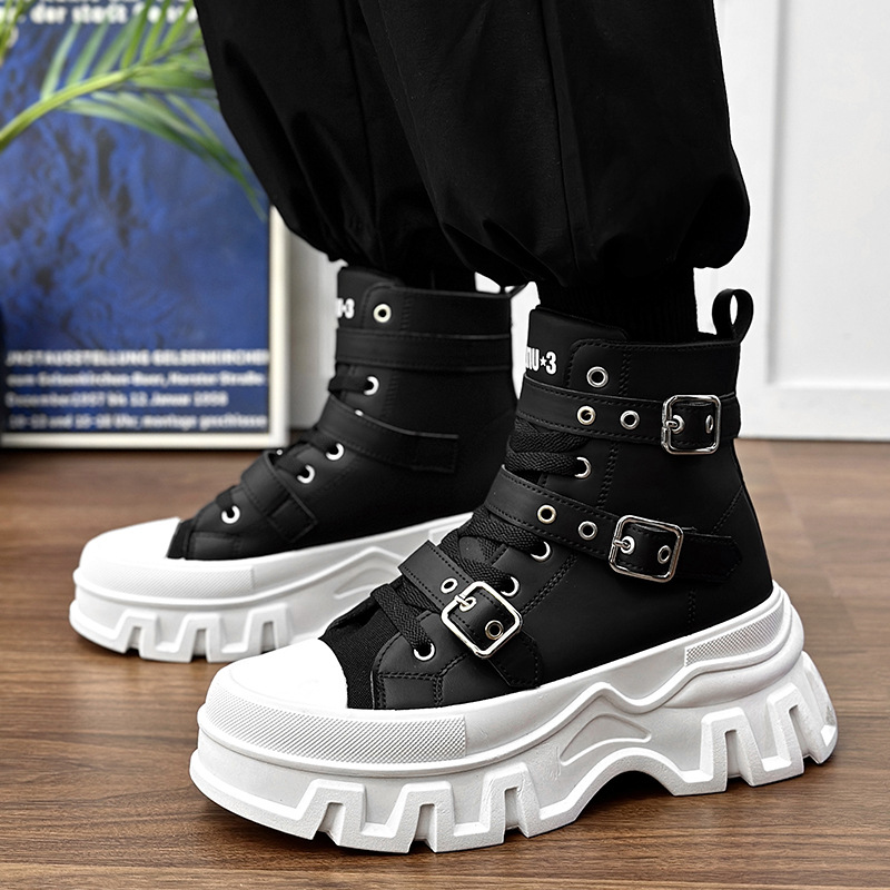 2025 New Punk Boots, Boots, Men's Boots, Motorcycle Boots, Thick Soles, Increased Leather, Cross-Border Large Size Boots Shoes