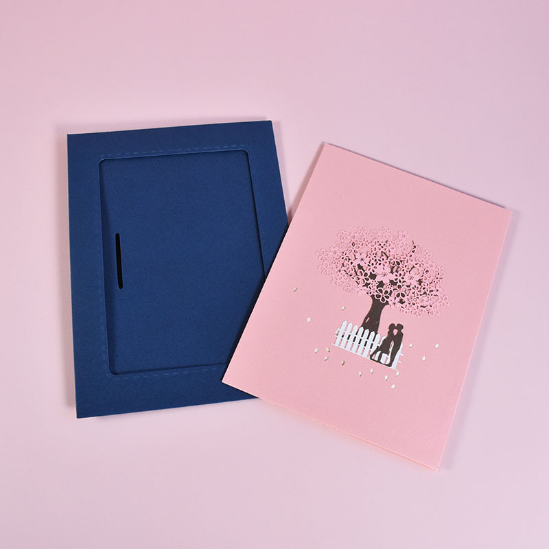 Picture of Innovative Chinese Valentine's Day Greeting Card Love Blessing Handmade 3D Stereo Card Couple Cherry Blossom