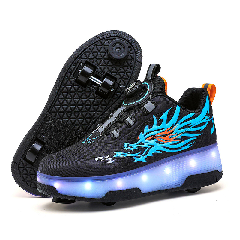 Picture of Cross-border foreign trade heywalk shoes for boys and girls four-wheel double-wheel LED flashing light luminous automatic invisible pulley skates