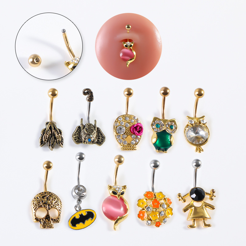 Fashion non-mainstream stainless steel navel nail skull navel ring holiday party punk body piercing piercing jewelry
