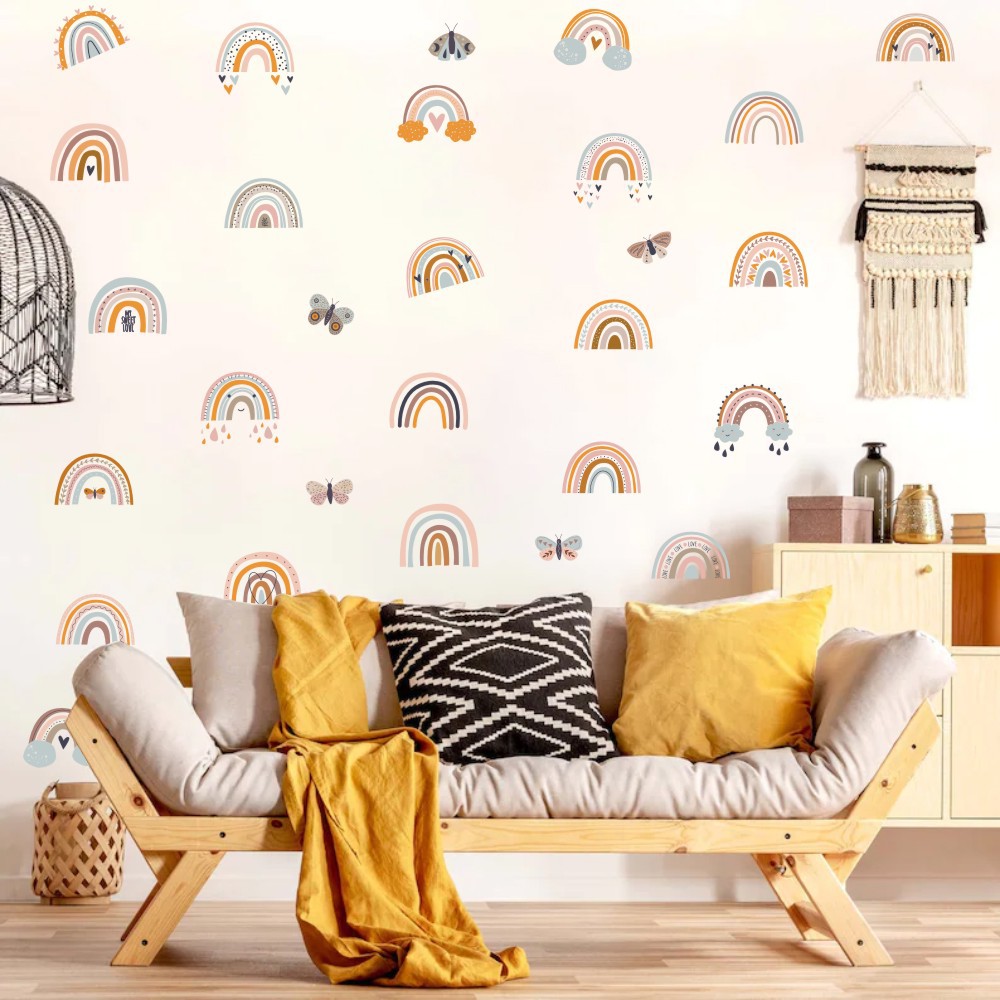 Bohemian Rainbow Wall Stickers for the Beginning of School Season Kindergarten Decoration Ins Kidsren's Bedroom Glass Cabinet Wardrobe Stickers