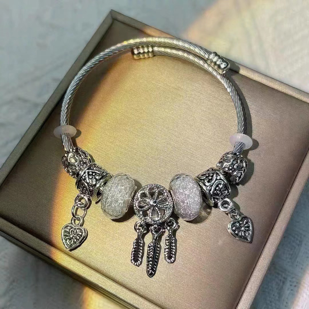 Bracelet Women's Instagram Princess at large Girlfriend Bracelet Female Super Fairy Flower Falling Feather Dream Catcher Net Bracelet Opening Gift