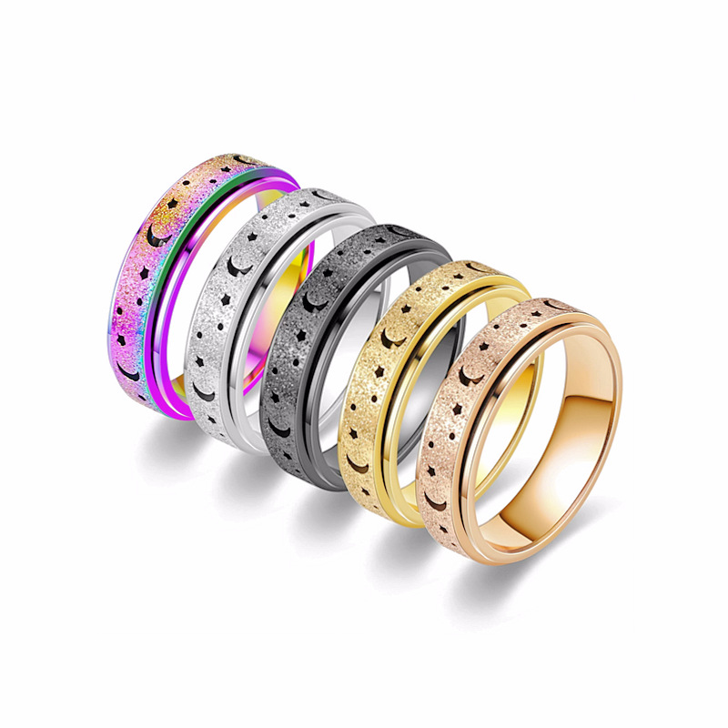 Europe and the United States cross-border explosions star and moon rotation frosted ring hollow rotation decompression anti-anxiety ring Amazon jewelry