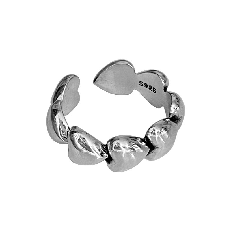 Picture of Casual Heart Ring Women's Fashion Retro Heavy Industry Peach Heart S925 Silver Open Ring Elegant Hip-Hop Index Finger Ring Trend