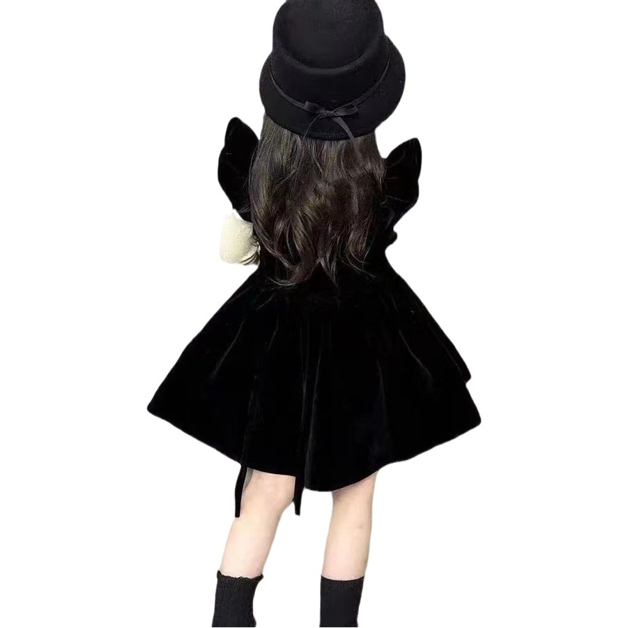 Plus thick velvet warm bottoming shirt + gold velvet small flying sleeves dress Korean style girls' Western style fried street two-piece suit