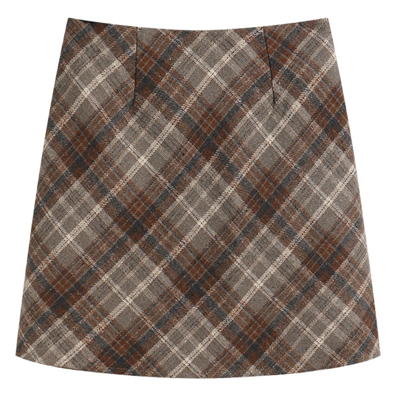 Plus size plaid woolen A- line skirt women's autumn and winter 2023 new hip skirt small slimming short skirt