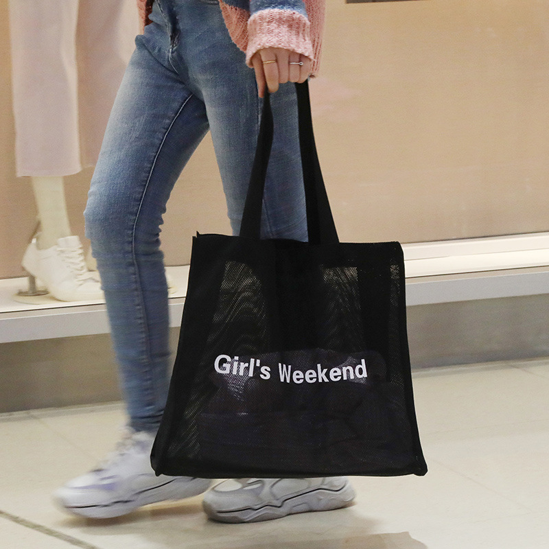 Clothing Store Mesh Shopping Bag Women's Shoulder Handbag Simple Fashion Folding Bag Large Capacity Fixed LOGO