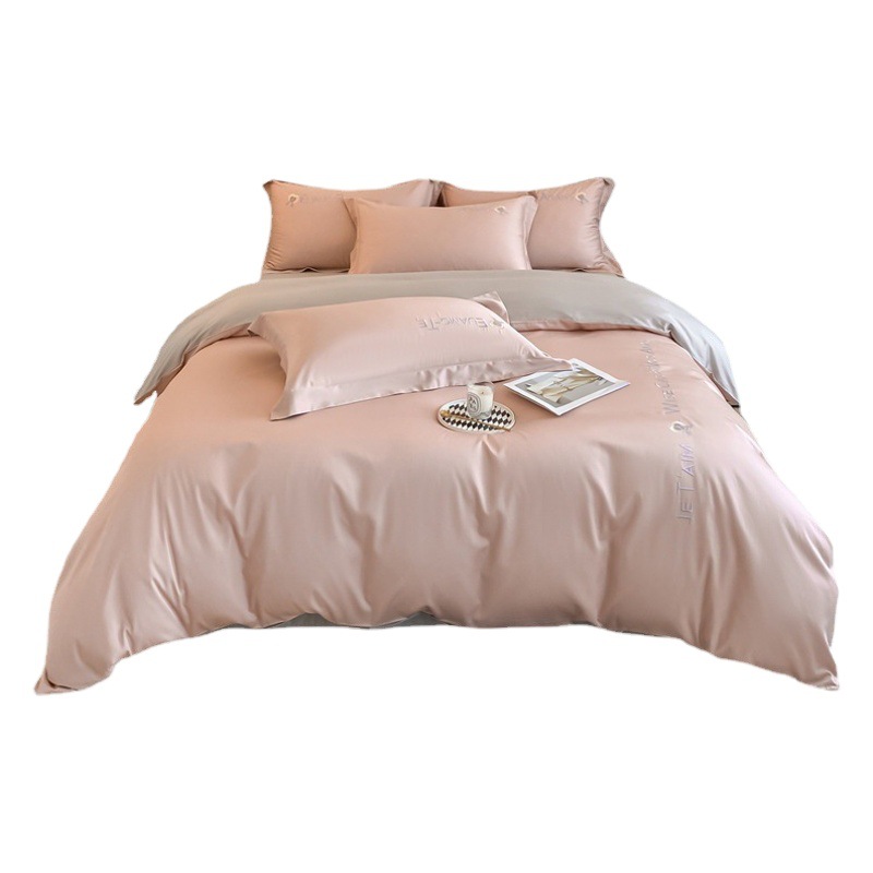 Light Luxury Class a Bed Four-Piece Set Pure Cotton Wholesale Long-Staple Cotton Embroidered Naked Sleeping Embroidered Quilt Cover Bed Sheets Bed Bed Sheets