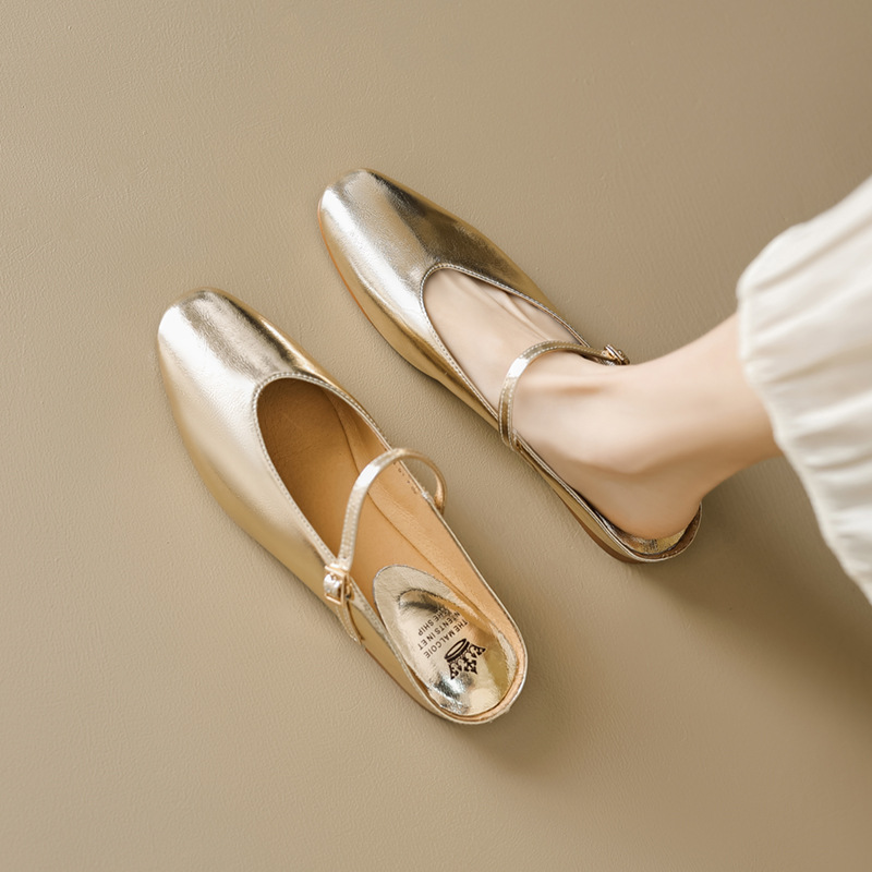 Super soft ~ simple 2024 Summer gold silver closed toe flat strap Mary Jane sandals for women plus size 40-43