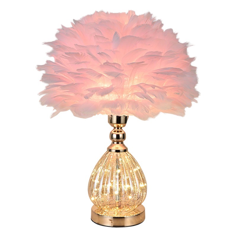 Cross-border new ins style living room desk lamp cute girl LED bedroom bedside lamp fashion creative net red feather lamp