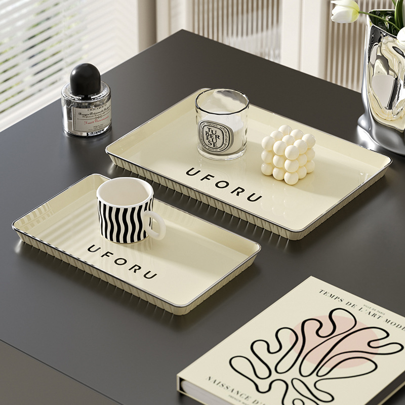 Picture of Light Luxury Tea Tray Household Living Room Water Cup Dessert Dessert Fruit Storage Tray Nordic Style Rectangular Plastic Tray