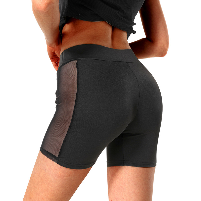 Picture of Amazon's New Side Large Mesh Quarter Pants Solid Color Sexy See-Through Shorts High Elastic Sports Yoga Pants for Women