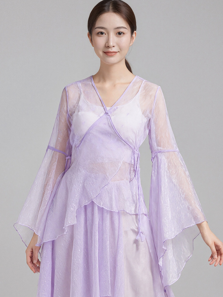 New classical dance costumes, female flowing gauze costumes, performance costumes, fairy tops, dance practice clothes, and rhyme costumes for adults