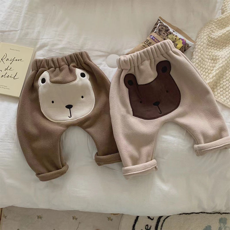 Korean style autumn and winter New Baby Big pp pants fleece-lined warm trousers boys and girls cartoon big butt cute harem pants