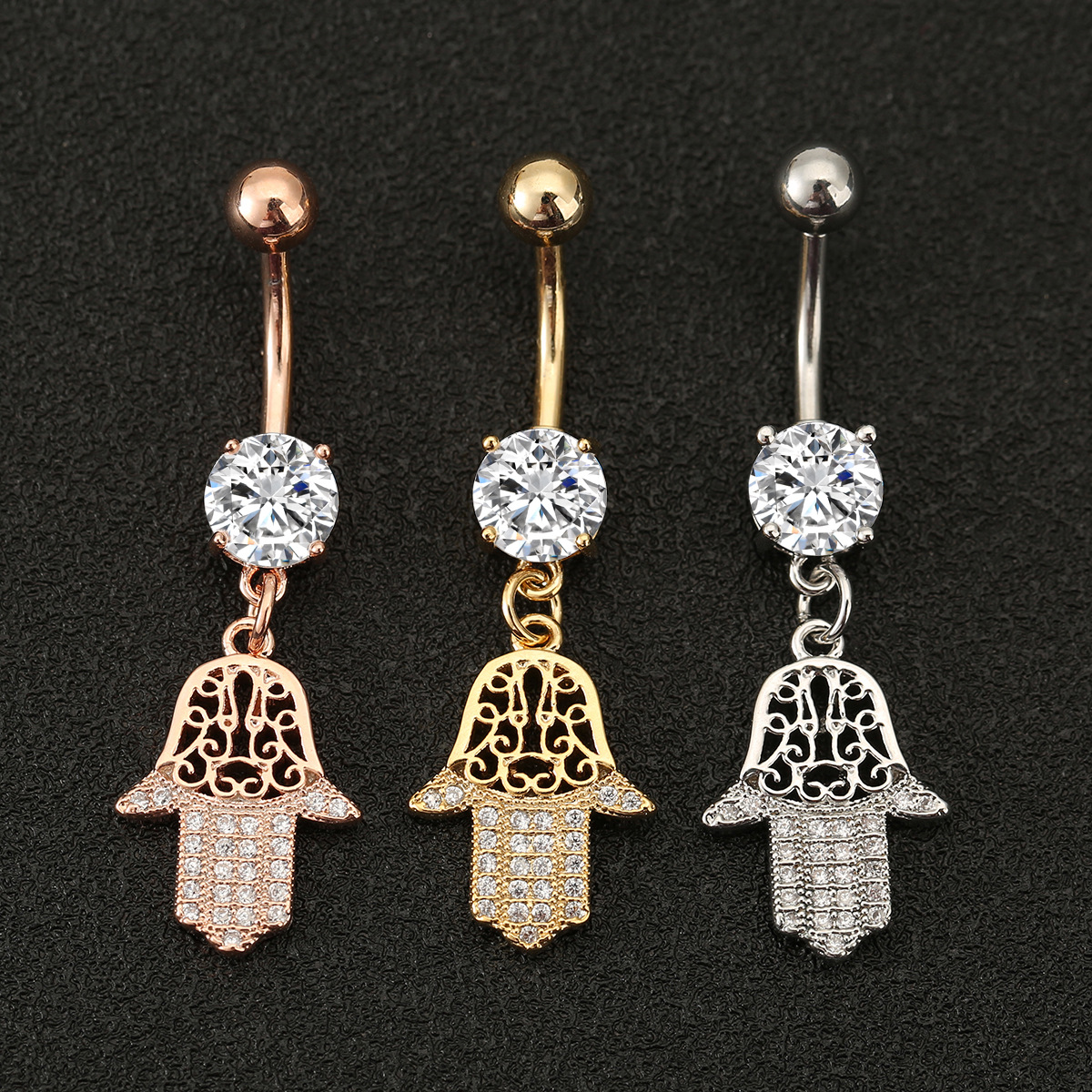 Cross-border foreign trade stainless steel fashion personality palm belly button nail diamond devil's eye belly button ring puncture jewelry