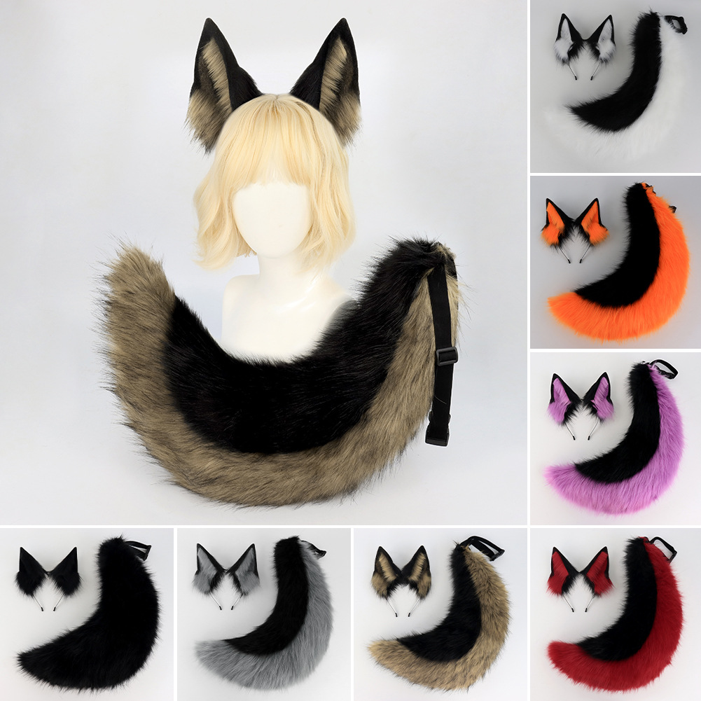 A generation of hair black back wolf dog suit beast ear beast tail new cosplay wolf ear hairband dog tail props