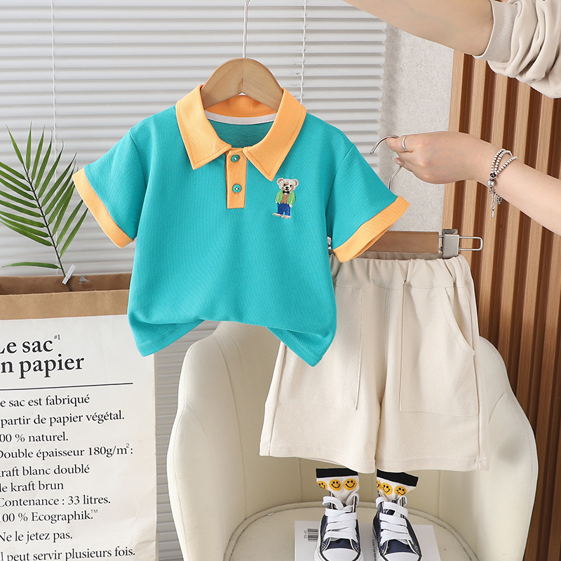 Picture of Boys Summer Short-sleeved Suit New Korean Style Handsome Boys Summer Chest Collar Bear Short-sleeved Suit