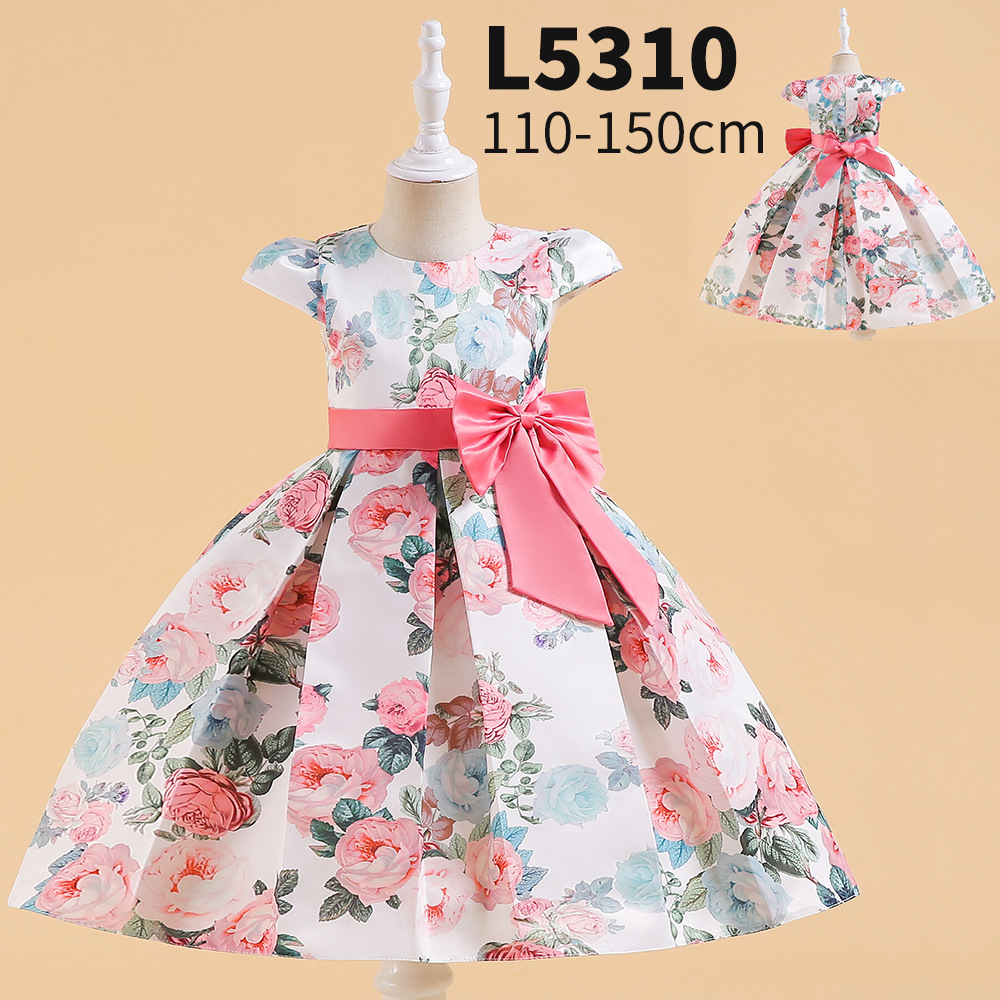 Picture of Amazon Flower Print Girl Bow Dress Cross Border Independent Station Princess Dress Children's dress