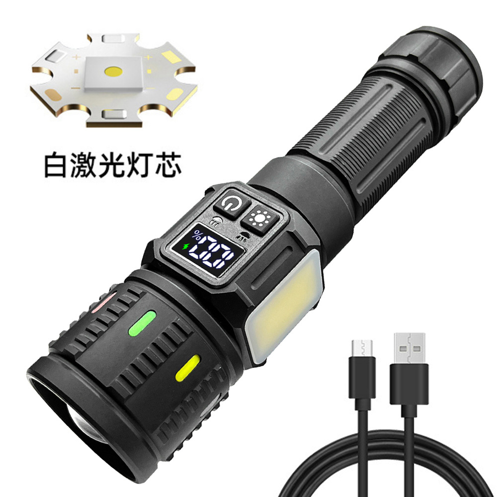 Cross-Border New Pm40Tg Long-Range Zoom White Laser Bright Flashlight Multi-Function Led Rechargeable Flashlight