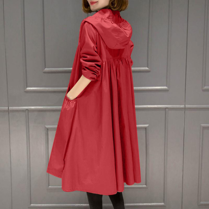 Picture of 2024 New Autum Hooded Mid-Length Over-The-Knee Thin Spring Women's Windbreaker Jacket Loose Large Size Outerwear