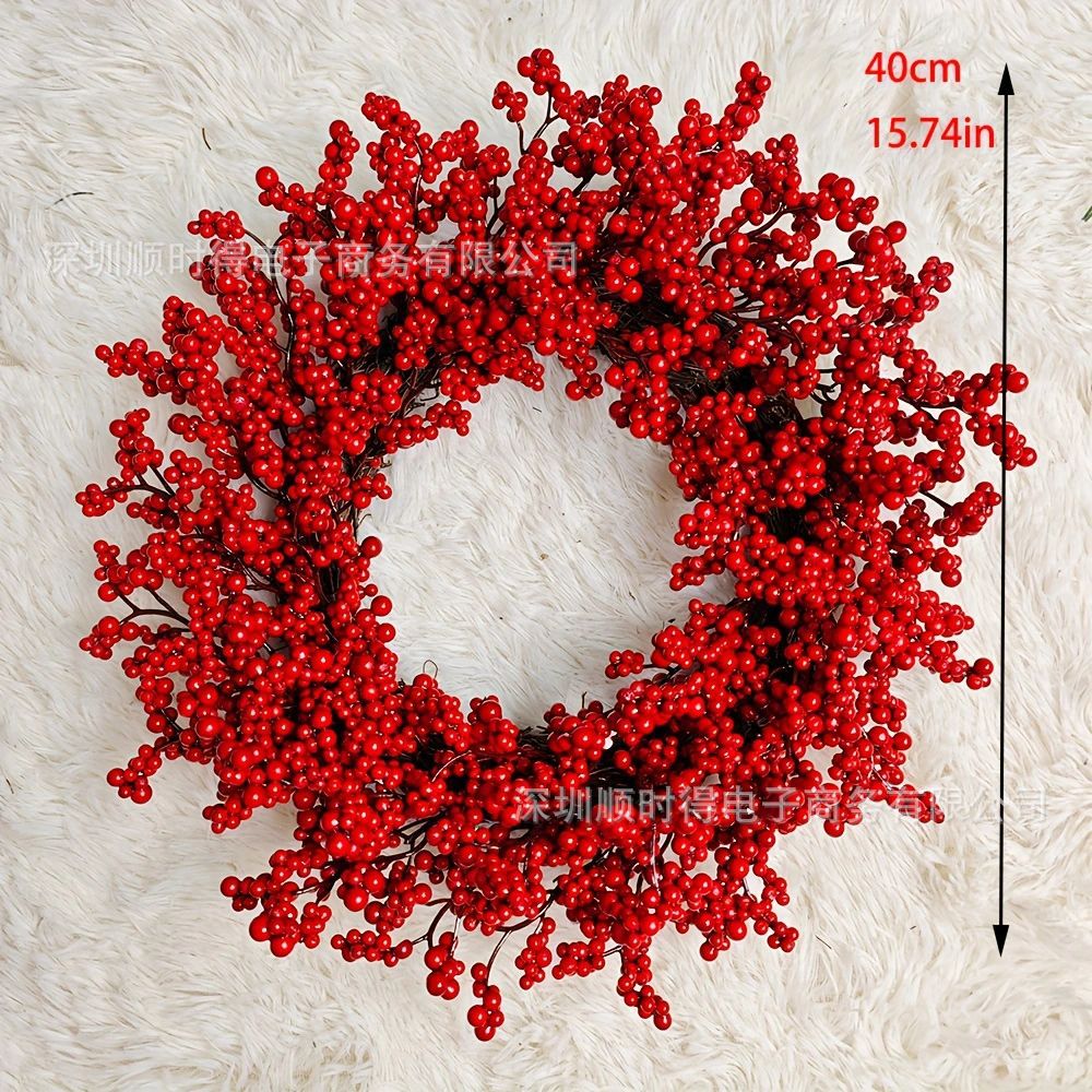 Shunshi Amazon new Christmas red fruit Garland Holly Berry Wreath Christmas decoration red foam