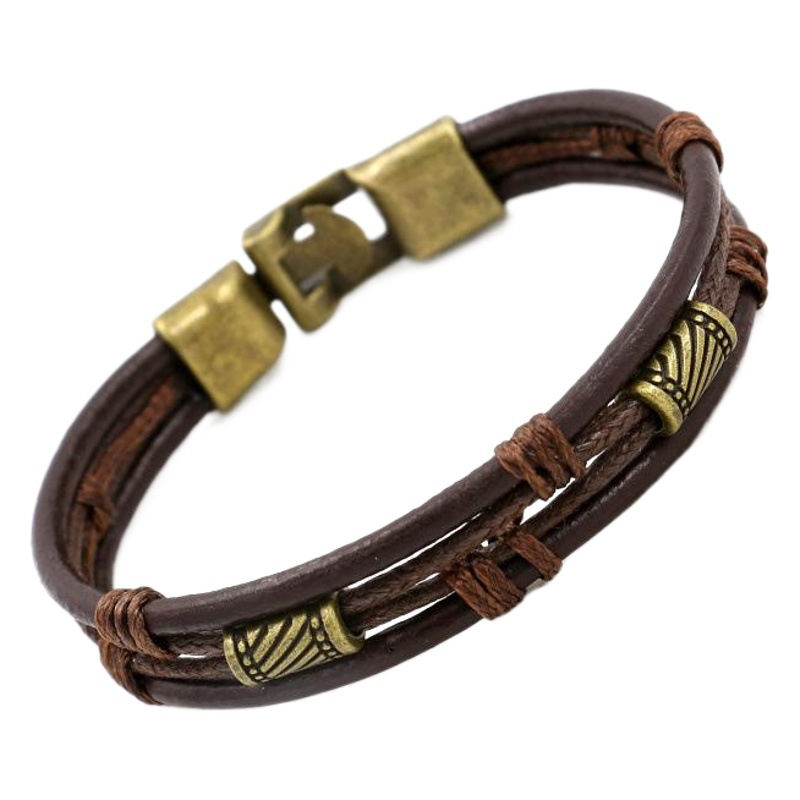 Picture of Amazon AliExpress Bracelet Men's Vintage Bracelet Wristband Brown Braided Leather Cord Bracelet