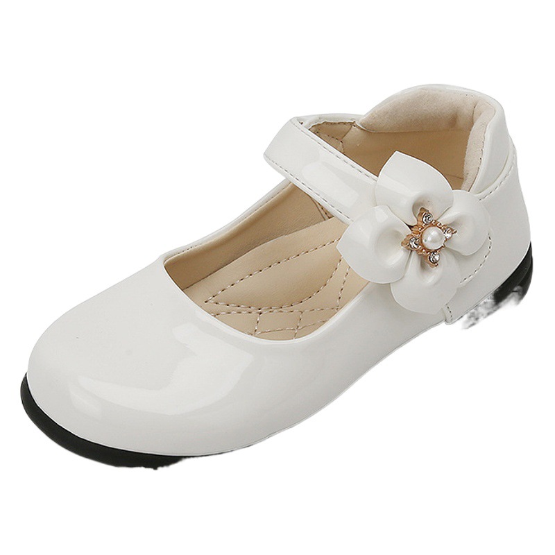 2025 Autumn New Children's Flower Small Leather Shoes Little Girls Black Performance Soft Sole Princess Shoes Student Performance Shoes